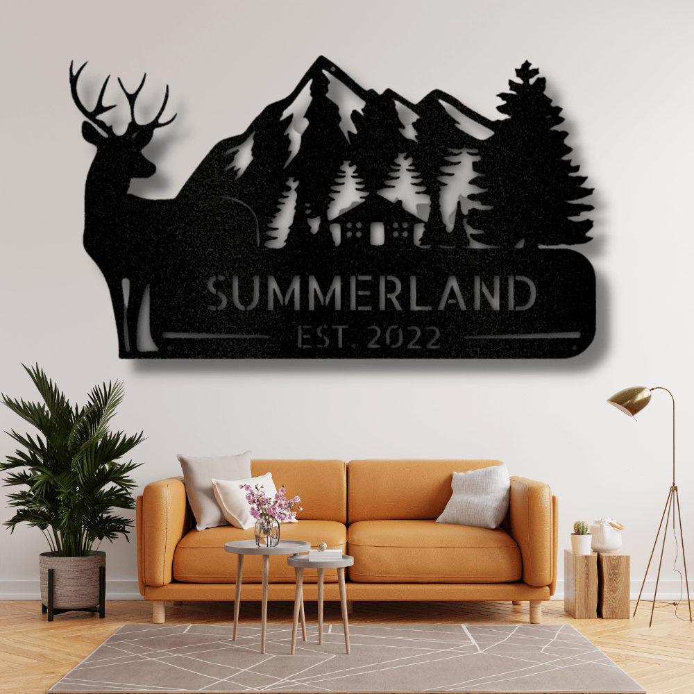 Personalized Mountain Deer Metal Sign, Custom Deer In The Wild Wall Decor, Housewarming Wall Art, Birthday Gift For Him, Indoor Hangings. - Family Gear Collections