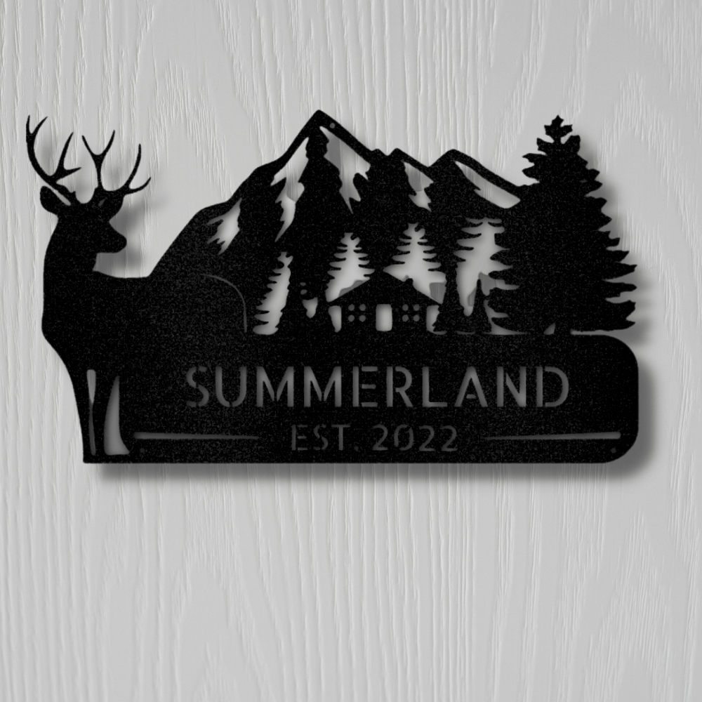 Personalized Mountain Deer Metal Sign, Custom Deer In The Wild Wall Decor, Housewarming Wall Art, Birthday Gift For Him, Indoor Hangings. - Family Gear Collections