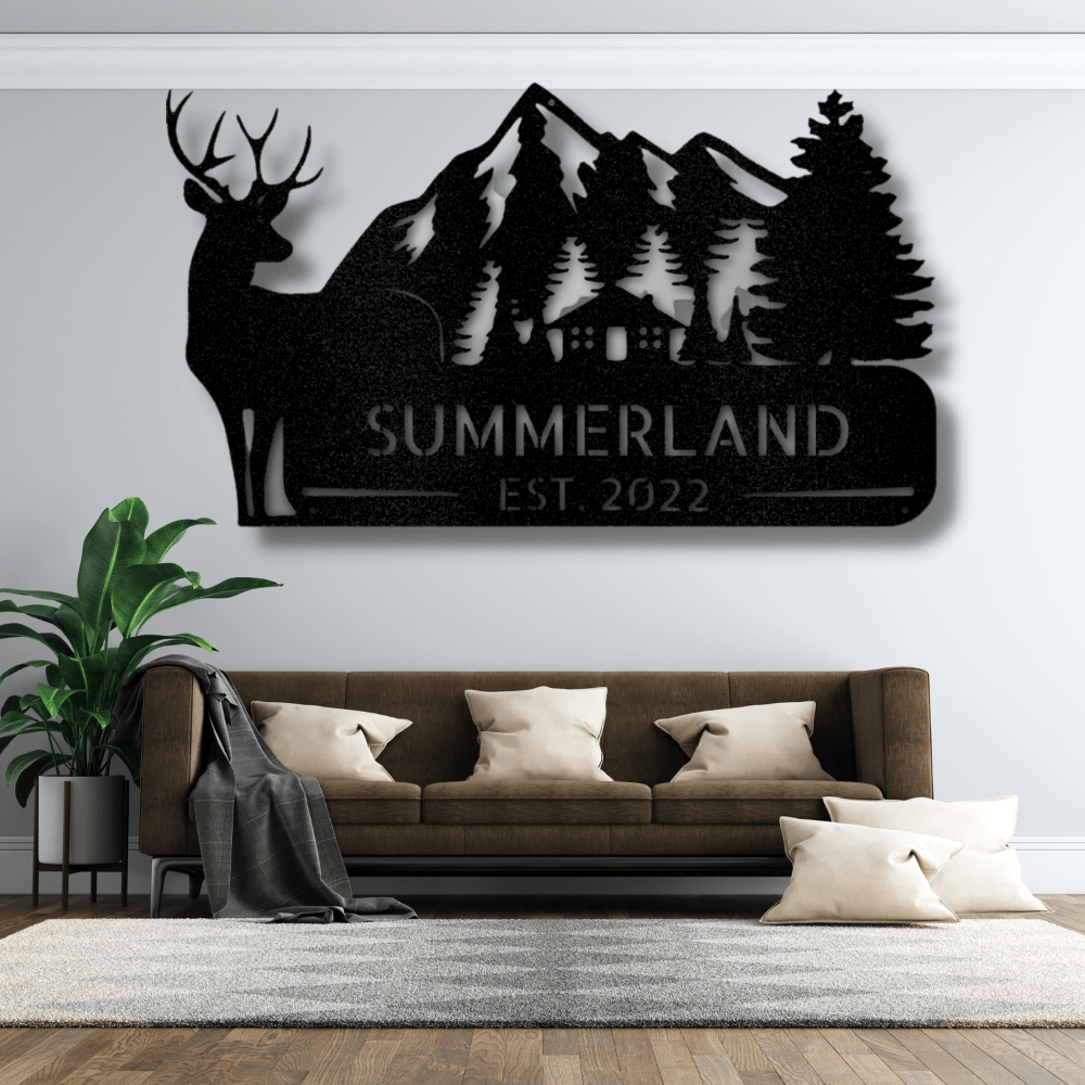 Personalized Mountain Deer Metal Sign, Custom Deer In The Wild Wall Decor, Housewarming Wall Art, Birthday Gift For Him, Indoor Hangings. - Family Gear Collections