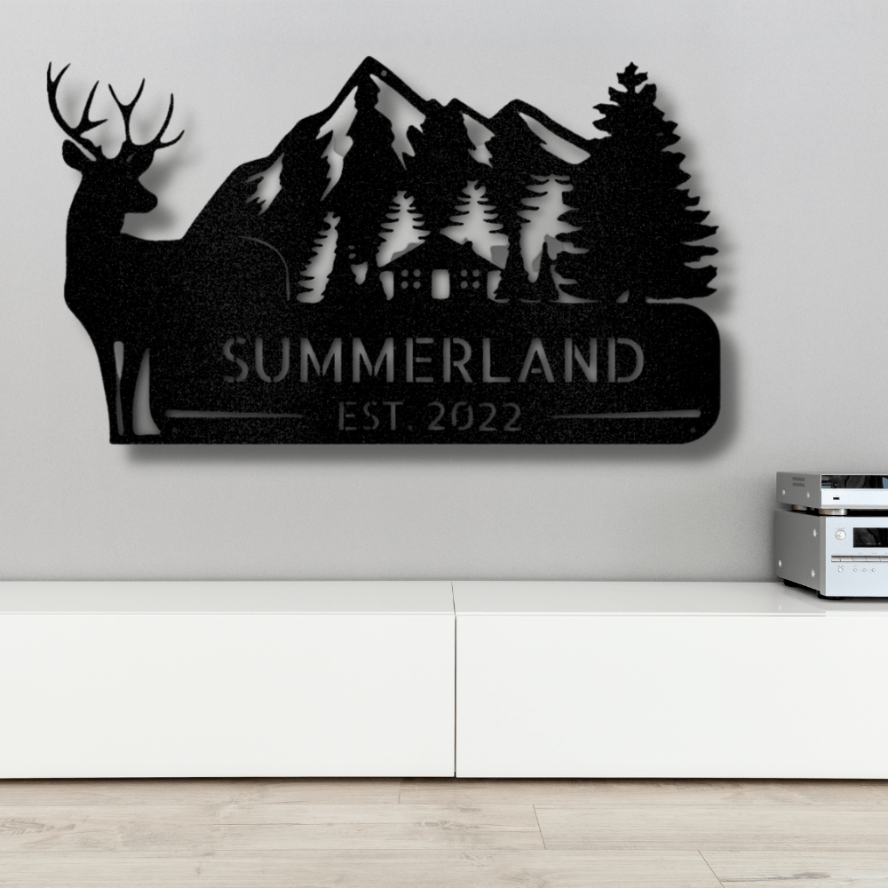Personalized Mountain Deer Metal Sign, Custom Deer In The Wild Wall Decor, Housewarming Wall Art, Birthday Gift For Him, Indoor Hangings. - Family Gear Collections