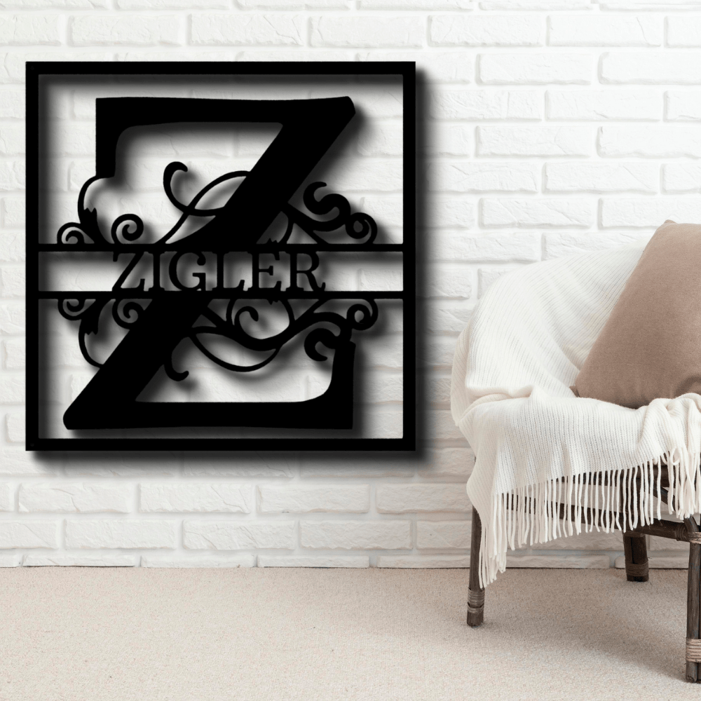 Personalized Split Square Metal Sign, Custom Split Square Metal Art, Last Name Wall Hanging, Gift For Him, Housewarming Gift. - Family Gear Collections