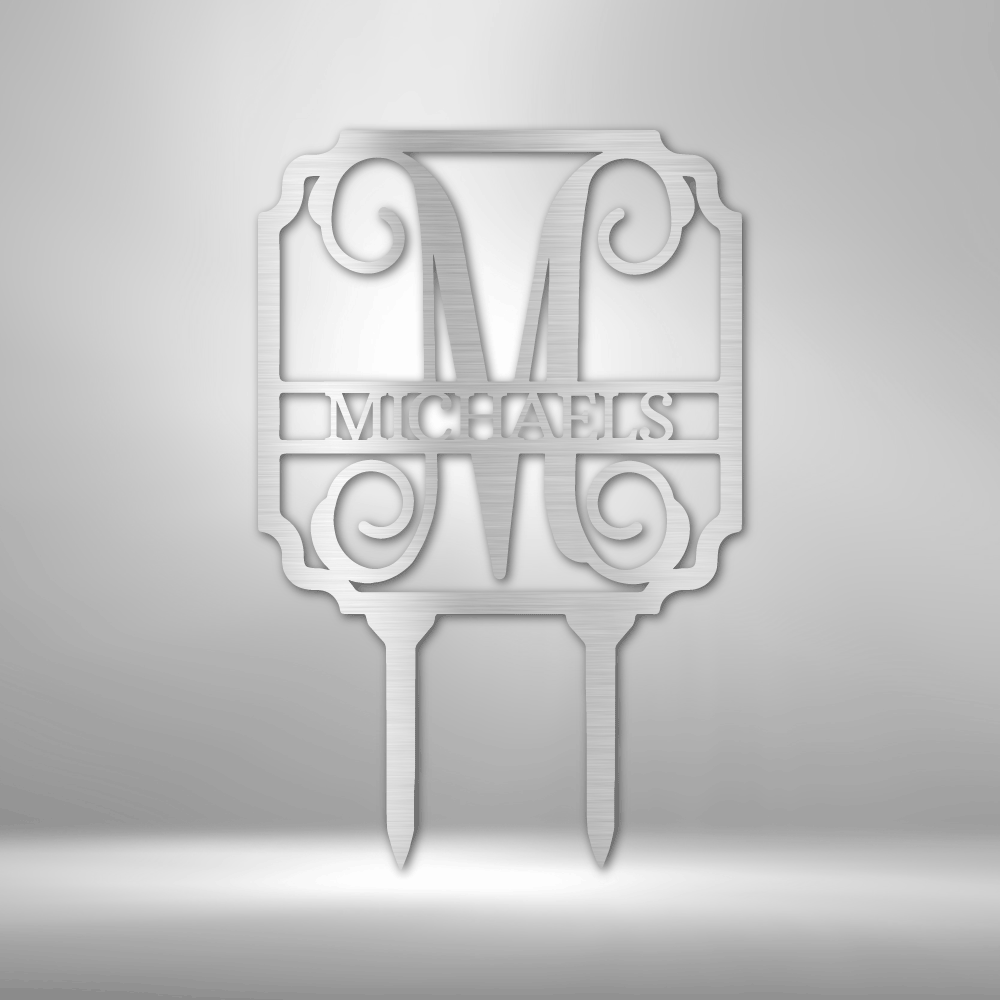 Personalized Vine Stake Metal Sign, Initial and Name Yard Sign, Garden Stake Sign, Gift For Mom or Wife, Christmas Gift, Last Name Metal Sign - Steel Sign - Family Gear Collections