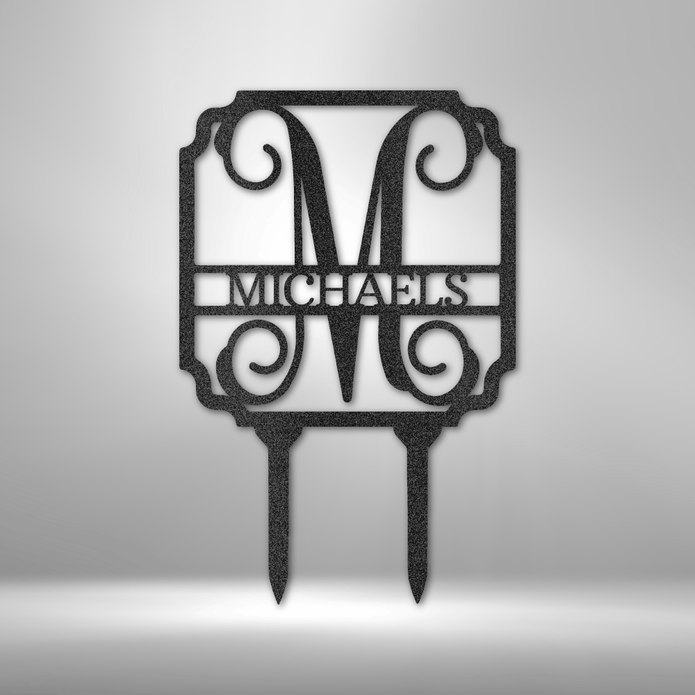 Personalized Vine Stake Metal Sign, Initial and Name Yard Sign, Garden Stake Sign, Gift For Mom or Wife, Christmas Gift, Last Name Metal Sign - Steel Sign - Family Gear Collections