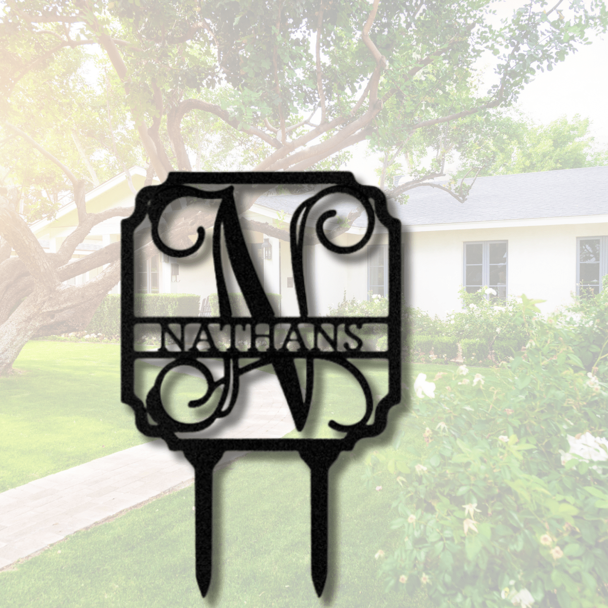 Personalized Vine Stake Metal Sign, Initial and Name Yard Sign, Garden Stake Sign, Gift For Mom or Wife, Christmas Gift, Last Name Metal Sign - Steel Sign - Family Gear Collections