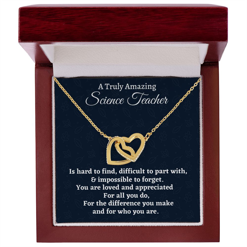 To A Truly Amazing Science Teacher, Interlocking Hearts Necklace. Christmas Gift, Happy Retirement Gift. - Family Gear Collections