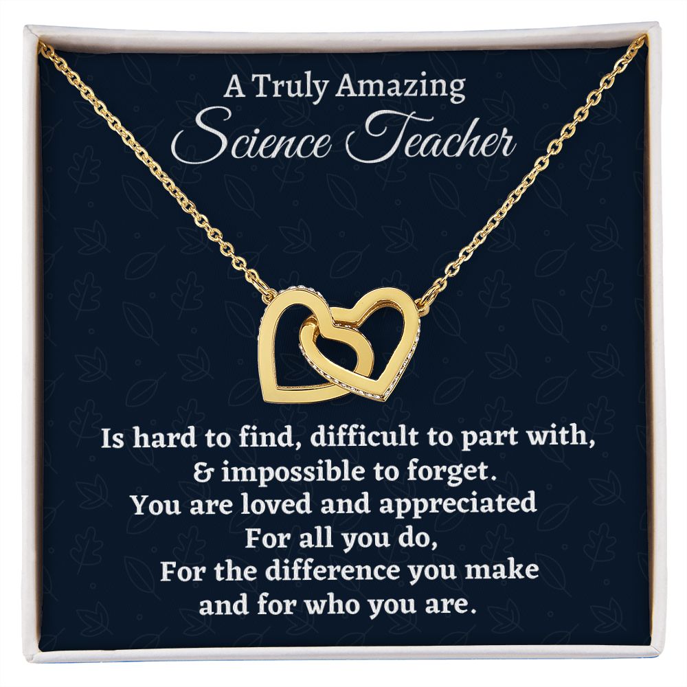 To A Truly Amazing Science Teacher, Interlocking Hearts Necklace. Christmas Gift, Happy Retirement Gift. - Family Gear Collections