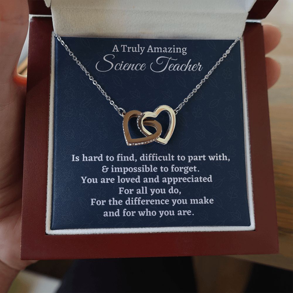 To A Truly Amazing Science Teacher, Interlocking Hearts Necklace. Christmas Gift, Happy Retirement Gift. - Family Gear Collections