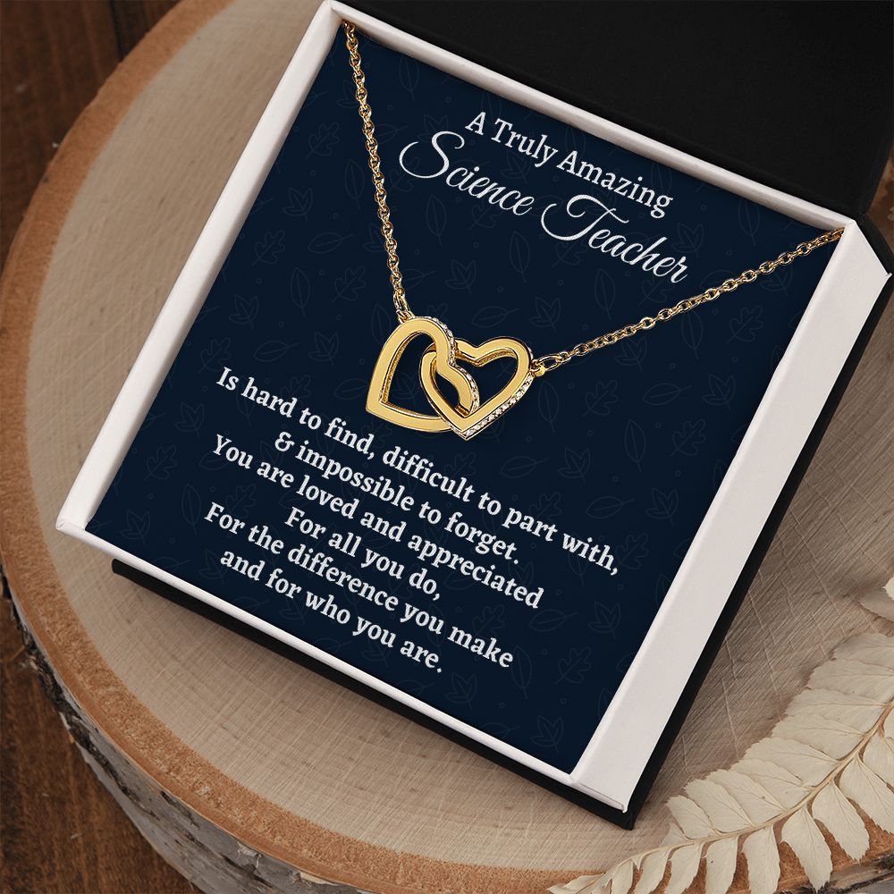 To A Truly Amazing Science Teacher, Interlocking Hearts Necklace. Christmas Gift, Happy Retirement Gift. - Family Gear Collections