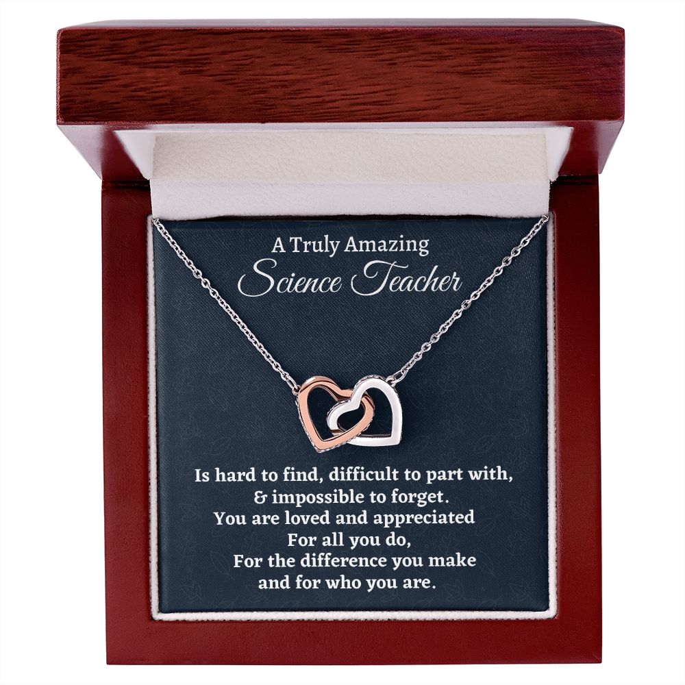 To A Truly Amazing Science Teacher, Interlocking Hearts Necklace. Christmas Gift, Happy Retirement Gift. - Family Gear Collections