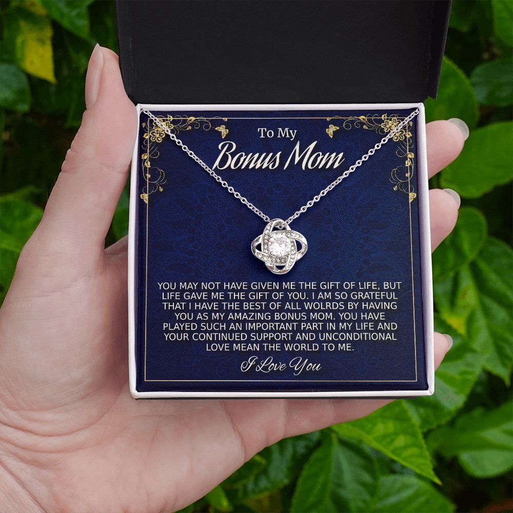 To My Amazing Bonus Mom, Love Knot Necklace, Mother's Day Gift, Christmas Gift, From Bonus Son. - Family Gear Collections