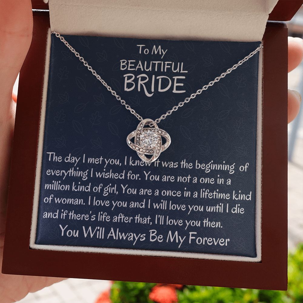To My Beautiful Bride, Love Knot Necklace, Wedding Day Gift, Romantic Partner Gift, Soulmate Jewelry. - Family Gear Collections