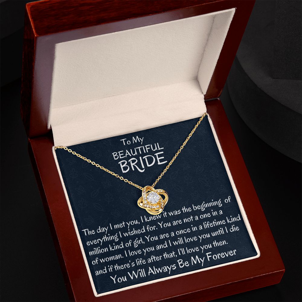 To My Beautiful Bride, Love Knot Necklace, Wedding Day Gift, Romantic Partner Gift, Soulmate Jewelry. - Family Gear Collections