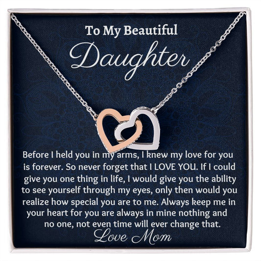 To My Beautiful Daughter, Interlocking Hearts Necklace, Christmas Gift, Birthday Gift, From Loving Mom - Family Gear Collections