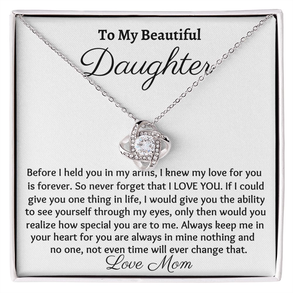To My Beautiful Daughter, Love Knot Necklace, Christmas Gift, Birthday Gift, From Loving Mom - Family Gear Collections