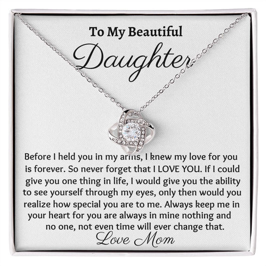 To My Beautiful Daughter, Love Knot Necklace, Christmas Gift, Birthday Gift, From Loving Mom - Family Gear Collections