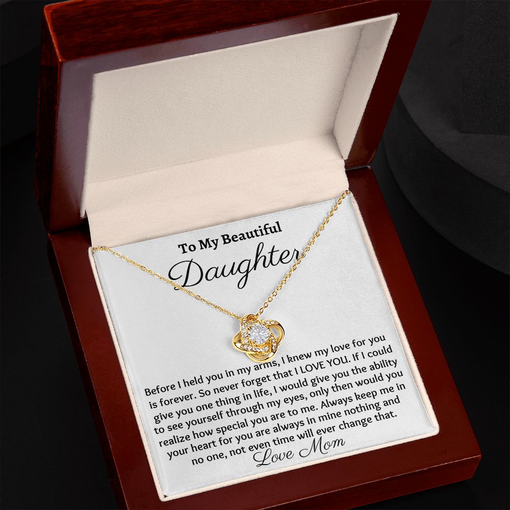 To My Beautiful Daughter, Love Knot Necklace, Christmas Gift, Birthday Gift, From Loving Mom - Family Gear Collections