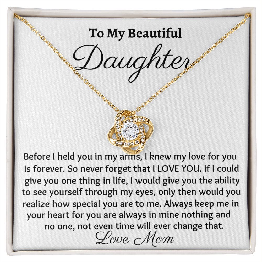 To My Beautiful Daughter, Love Knot Necklace, Christmas Gift, Birthday Gift, From Loving Mom - Family Gear Collections