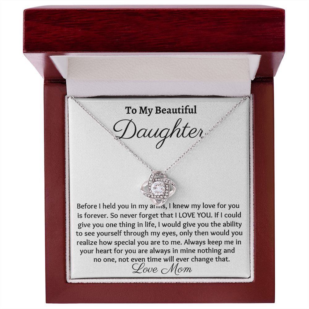 To My Beautiful Daughter, Love Knot Necklace, Christmas Gift, Birthday Gift, From Loving Mom - Family Gear Collections