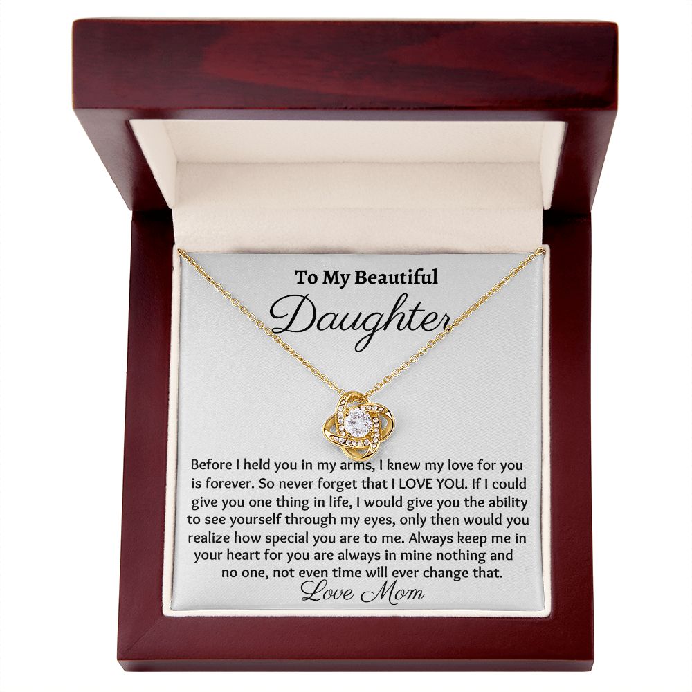 To My Beautiful Daughter, Love Knot Necklace, Christmas Gift, Birthday Gift, From Loving Mom - Family Gear Collections