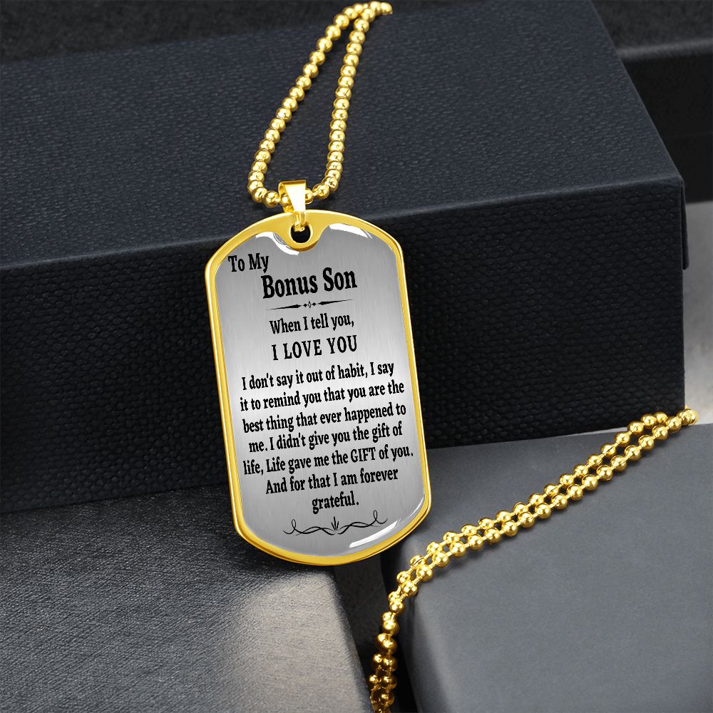 To My Bonus Son Dog Tag Chain, Stepson Gift, Bonus Son Birthday Gift, Gift for Bonus Son From Stepdad, Christmas Gift - Family Gear Collections