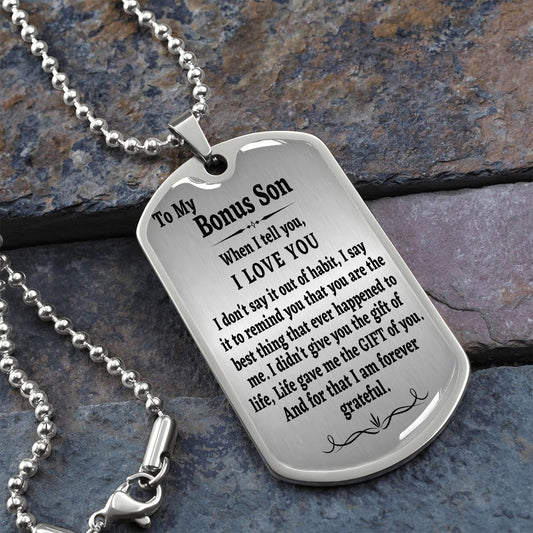 To My Bonus Son Dog Tag Chain, Stepson Gift, Bonus Son Birthday Gift, Gift for Bonus Son From Stepdad, Christmas Gift - Family Gear Collections