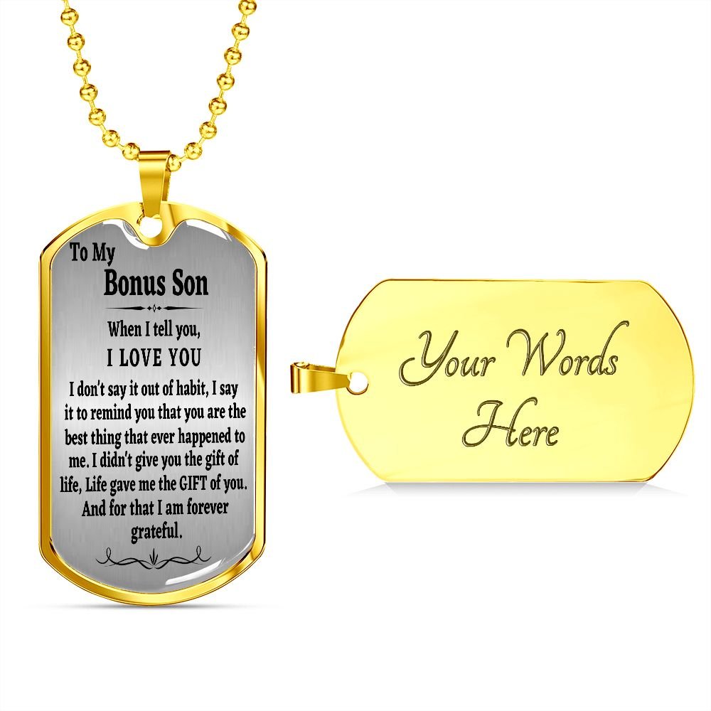 To My Bonus Son Dog Tag Chain, Stepson Gift, Bonus Son Birthday Gift, Gift for Bonus Son From Stepdad, Christmas Gift - Family Gear Collections