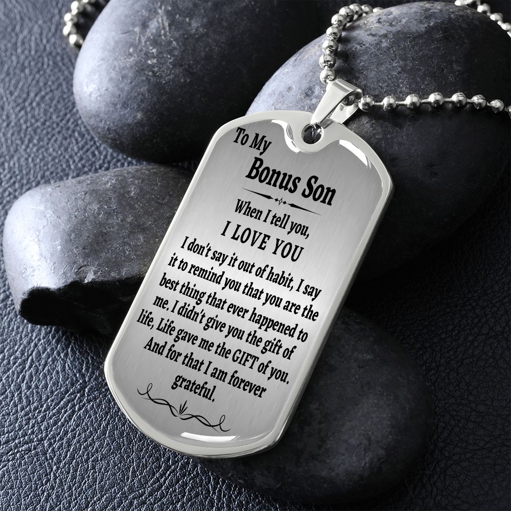 To My Bonus Son Dog Tag Chain, Stepson Gift, Bonus Son Birthday Gift, Gift for Bonus Son From Stepdad, Christmas Gift - Family Gear Collections