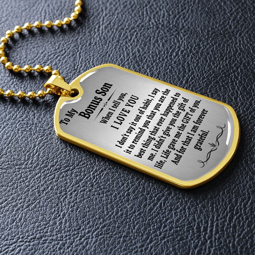 To My Bonus Son Dog Tag Chain, Stepson Gift, Bonus Son Birthday Gift, Gift for Bonus Son From Stepdad, Christmas Gift - Family Gear Collections