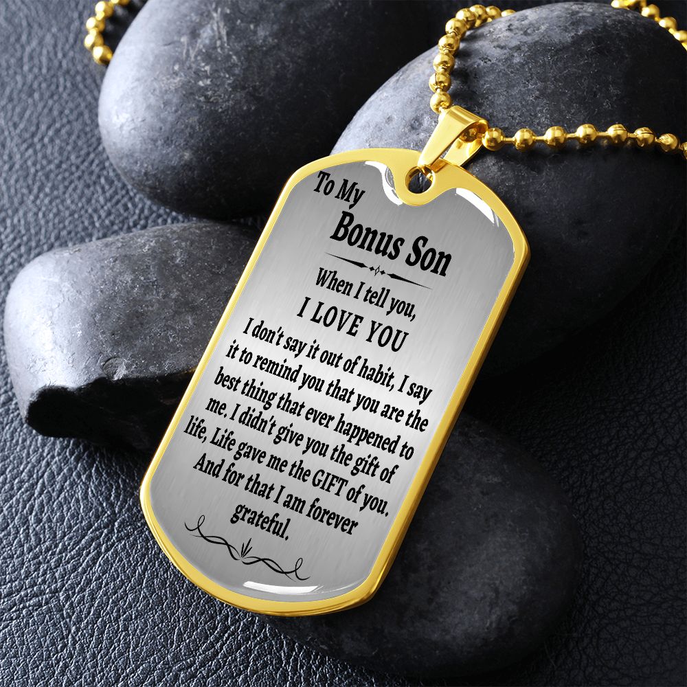 To My Bonus Son Dog Tag Chain, Stepson Gift, Bonus Son Birthday Gift, Gift for Bonus Son From Stepdad, Christmas Gift - Family Gear Collections