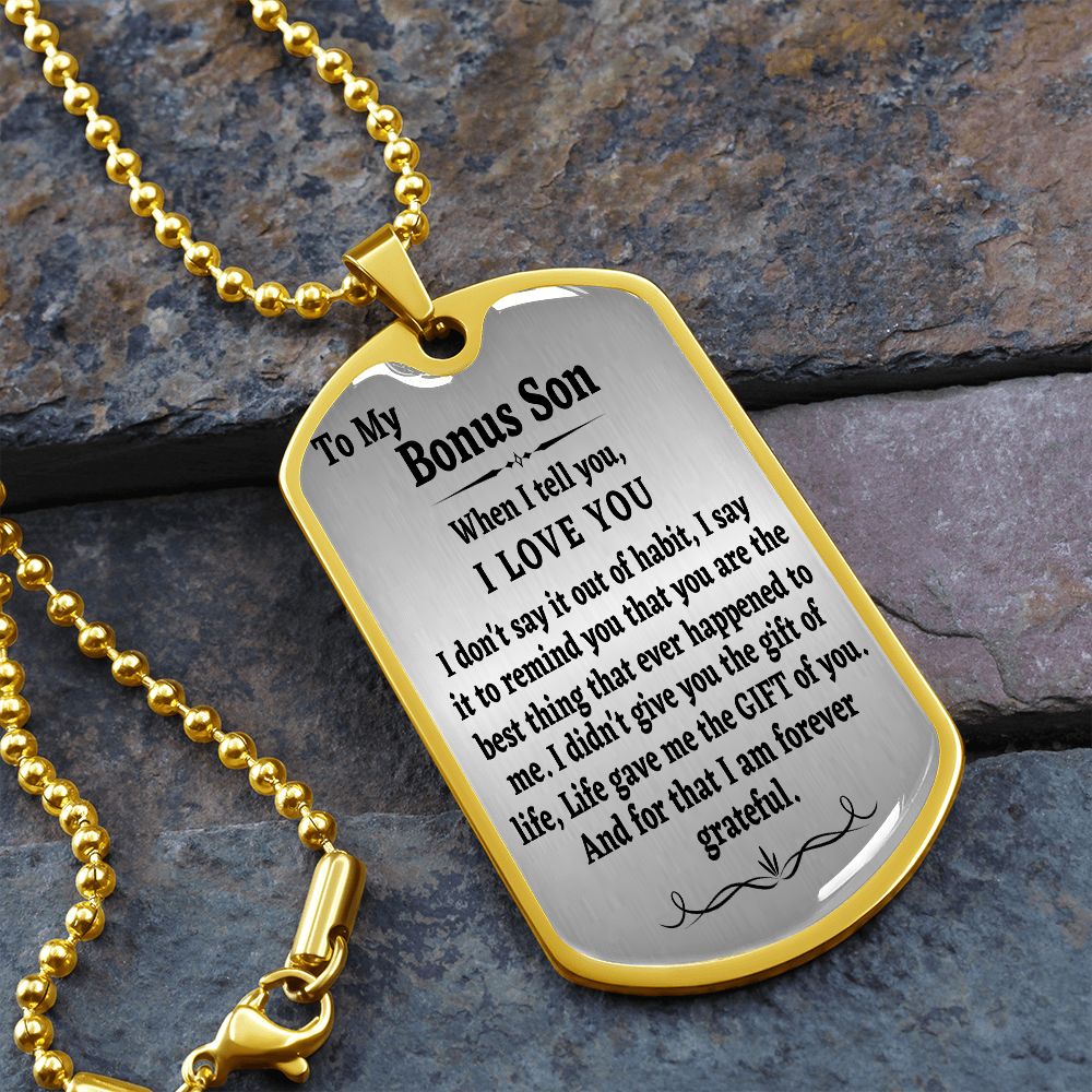 To My Bonus Son Dog Tag Chain, Stepson Gift, Bonus Son Birthday Gift, Gift for Bonus Son From Stepdad, Christmas Gift - Family Gear Collections