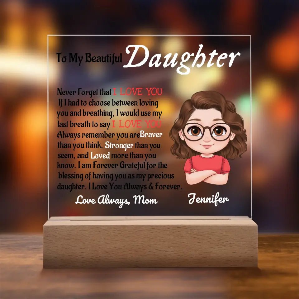 To My Daughter Acrylic Night Light, Birthday or Christmas Gift From Mom or Dad, Never Forget I Love You - Family Gear Collections