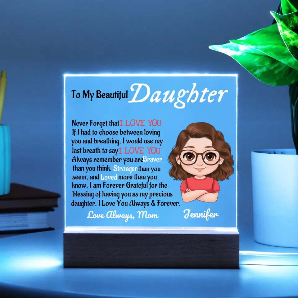 To My Daughter Acrylic Night Light, Birthday or Christmas Gift From Mom or Dad, Never Forget I Love You - Family Gear Collections