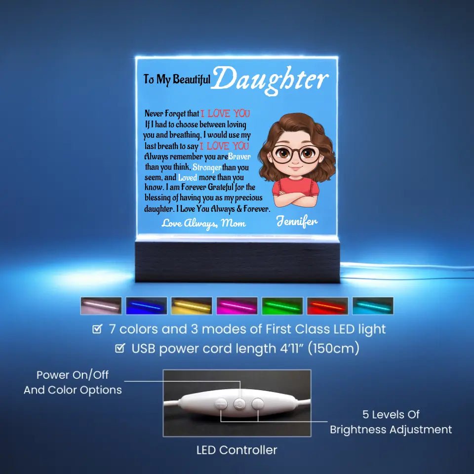 To My Daughter Acrylic Night Light, Birthday or Christmas Gift From Mom or Dad, Never Forget I Love You - Family Gear Collections