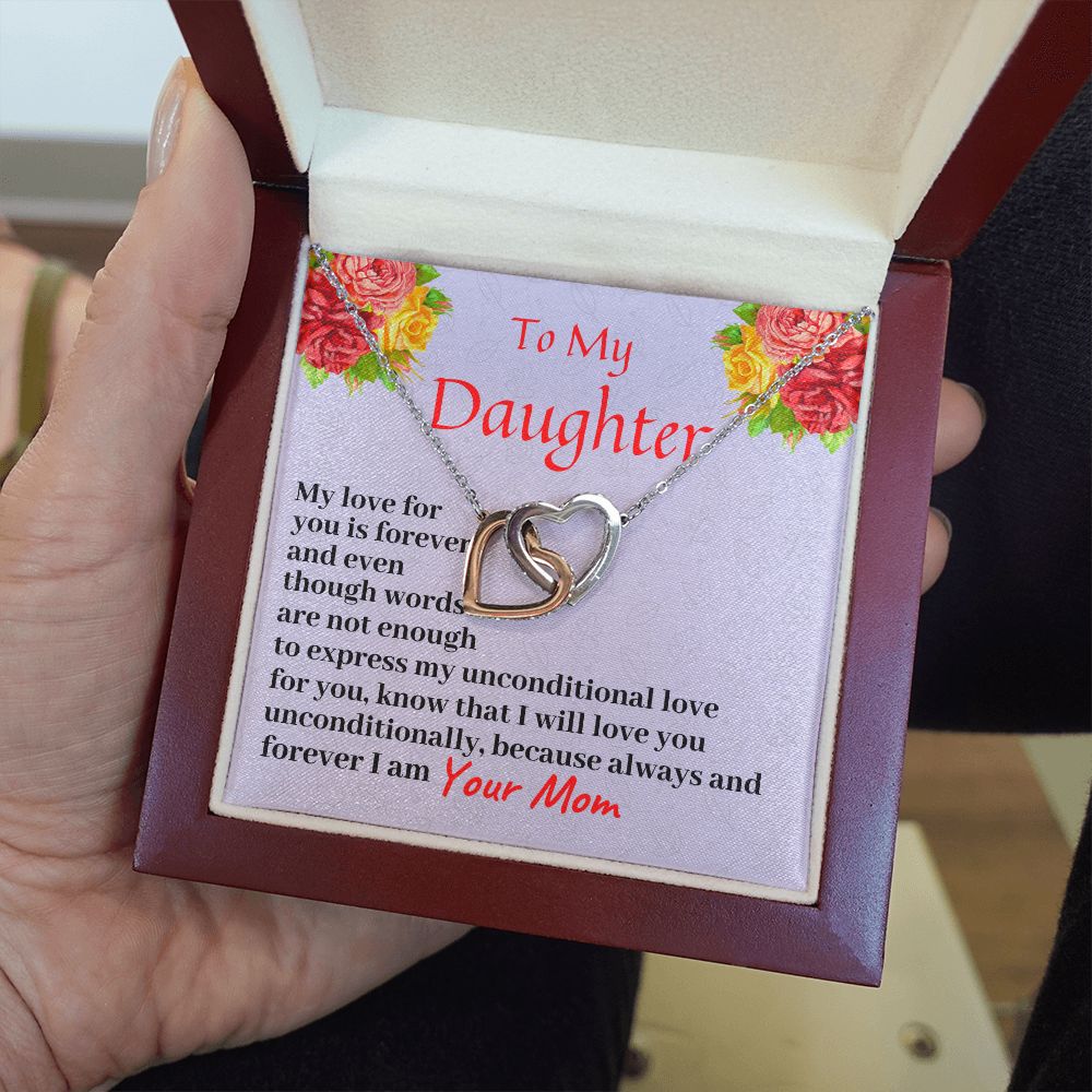 To My Daughter, Interlocking Hearts Necklace, Birthday Gift For Her, Christmas Gift, From Loving Mom. - Family Gear Collections
