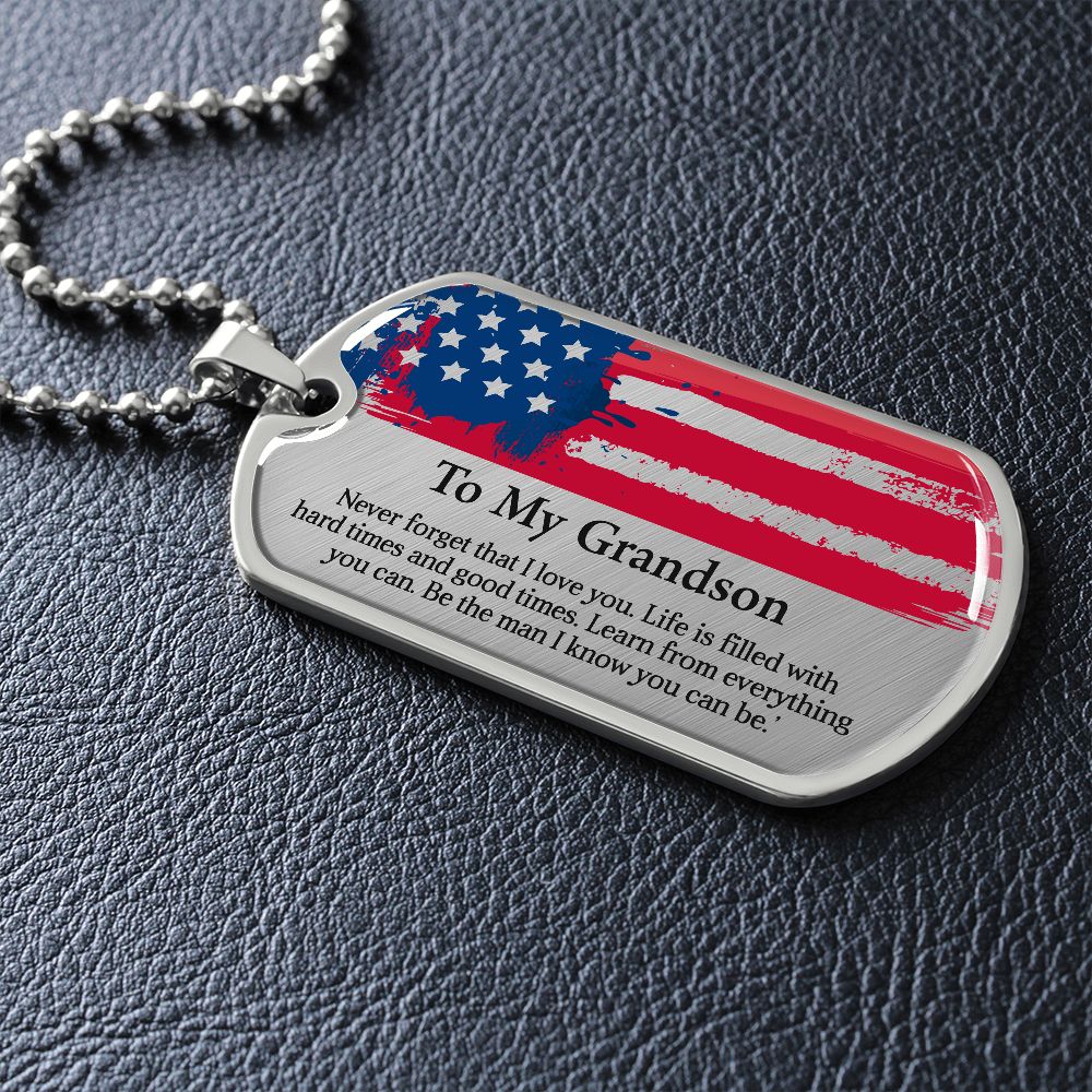 To My Grandson Dogtag Gift Necklace, Birthday Gift For Grandson, Christmas Gift From Grandmother, Gift From Grandpa To Grandson - Family Gear Collections