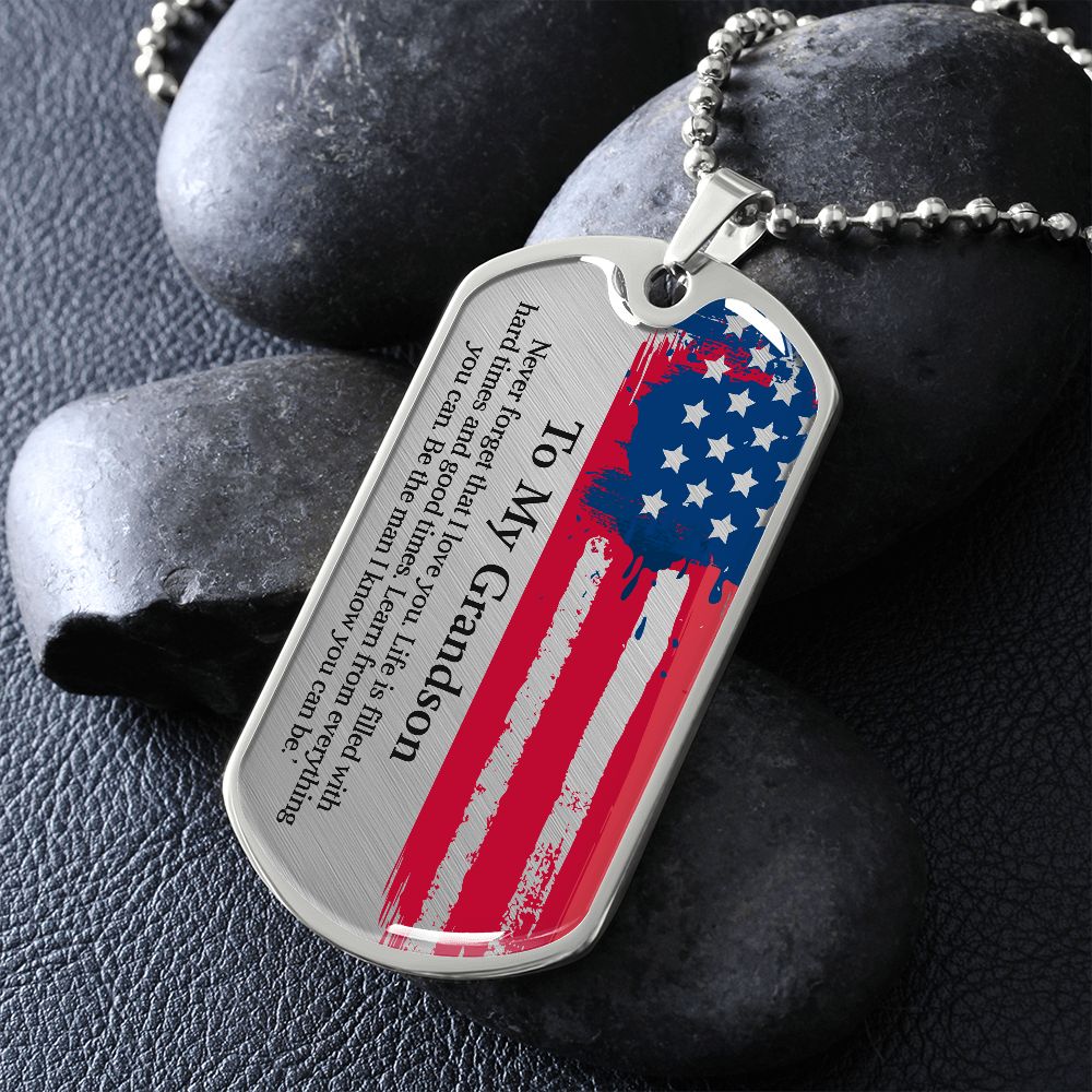 To My Grandson Dogtag Gift Necklace, Birthday Gift For Grandson, Christmas Gift From Grandmother, Gift From Grandpa To Grandson - Family Gear Collections