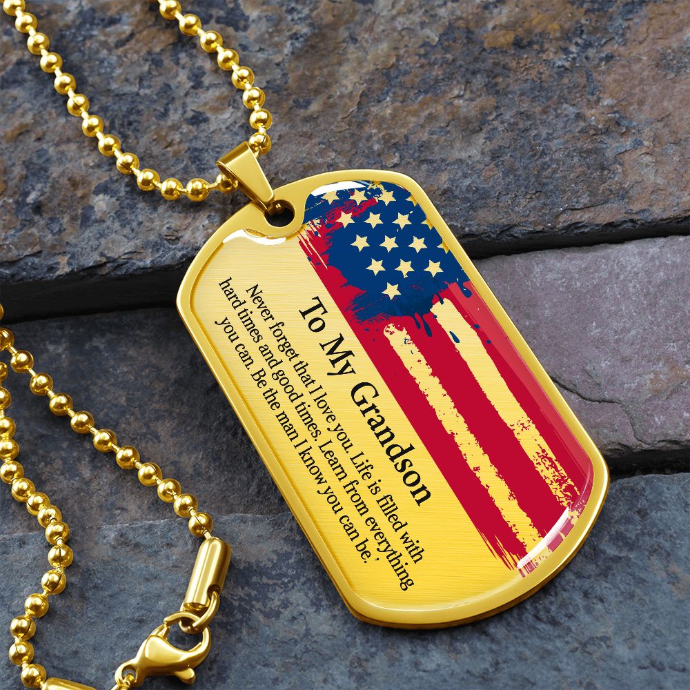 To My Grandson Dogtag Gift Necklace, Birthday Gift For Grandson, Christmas Gift From Grandmother, Gift From Grandpa To Grandson - Family Gear Collections