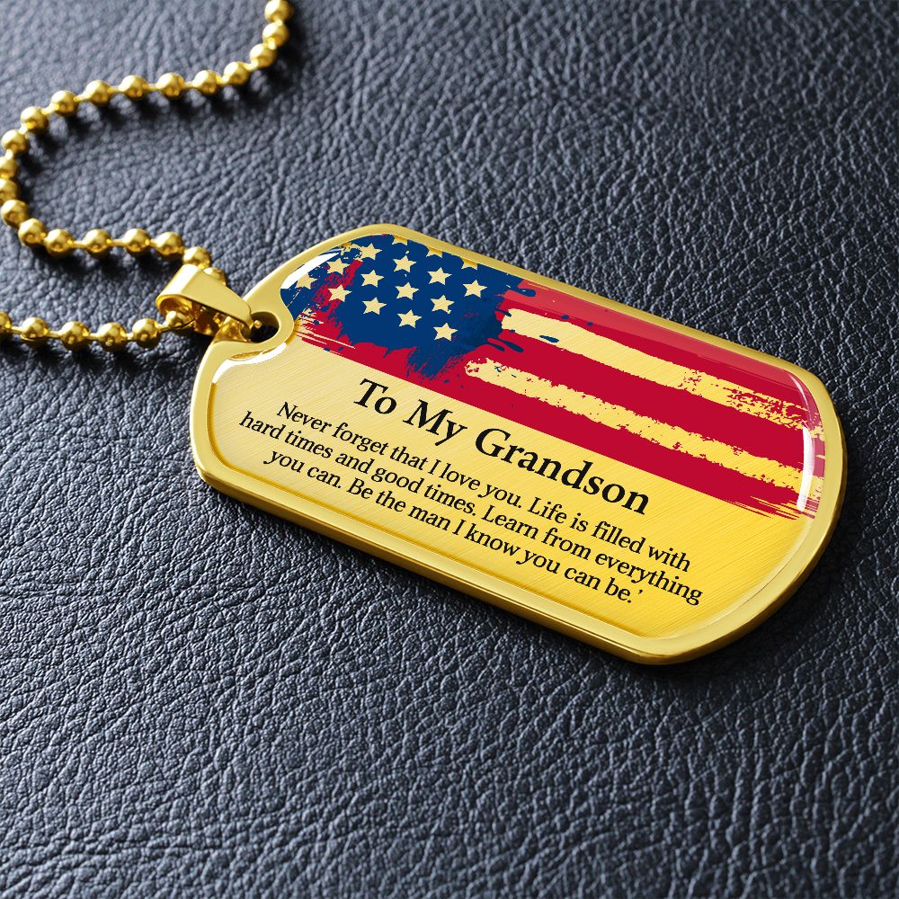To My Grandson Dogtag Gift Necklace, Birthday Gift For Grandson, Christmas Gift From Grandmother, Gift From Grandpa To Grandson - Family Gear Collections