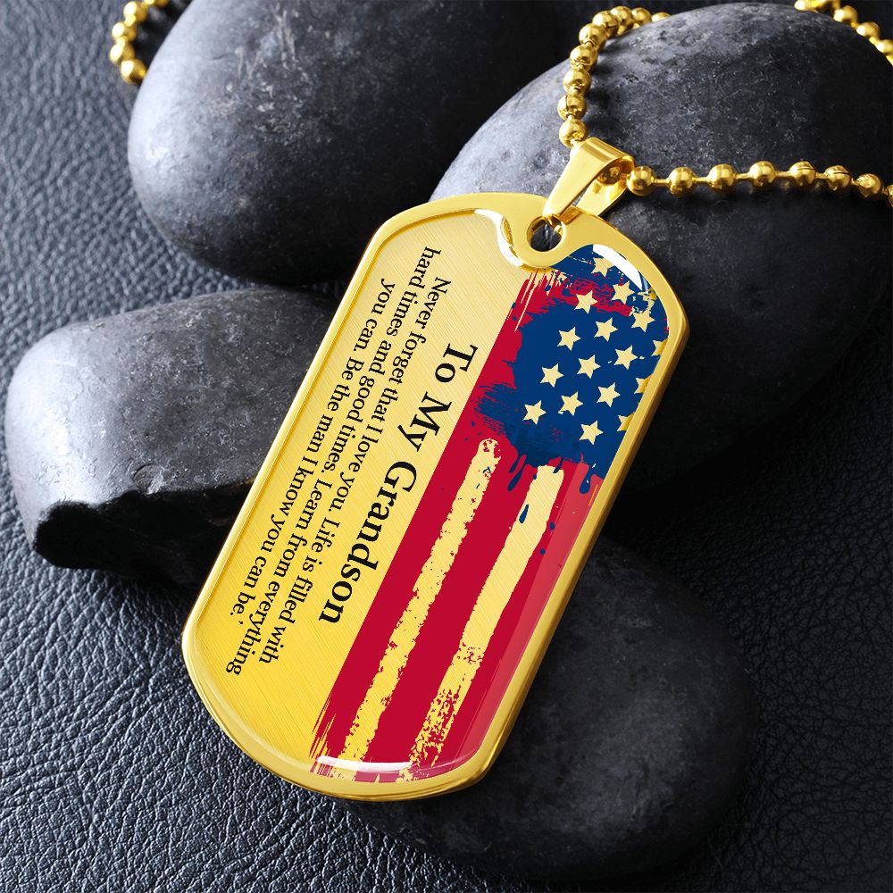 To My Grandson Dogtag Gift Necklace, Birthday Gift For Grandson, Christmas Gift From Grandmother, Gift From Grandpa To Grandson - Family Gear Collections