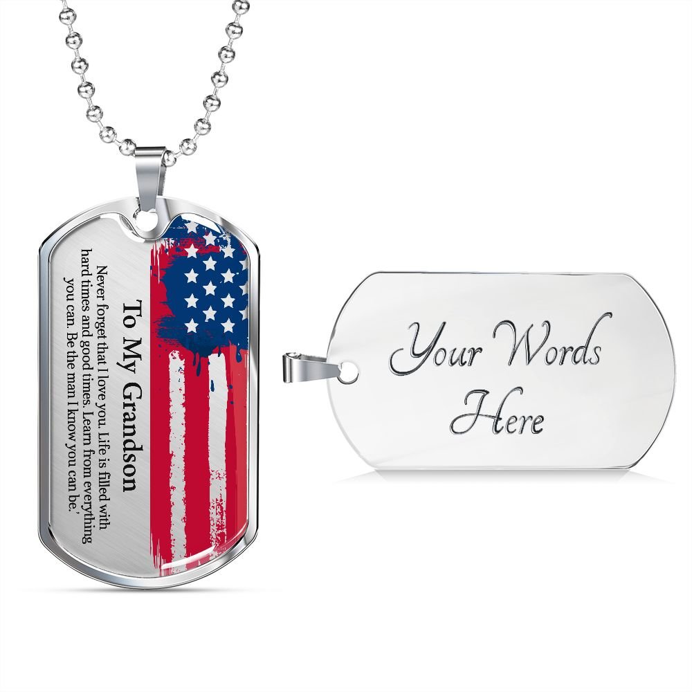 To My Grandson Dogtag Gift Necklace, Birthday Gift For Grandson, Christmas Gift From Grandmother, Gift From Grandpa To Grandson - Family Gear Collections