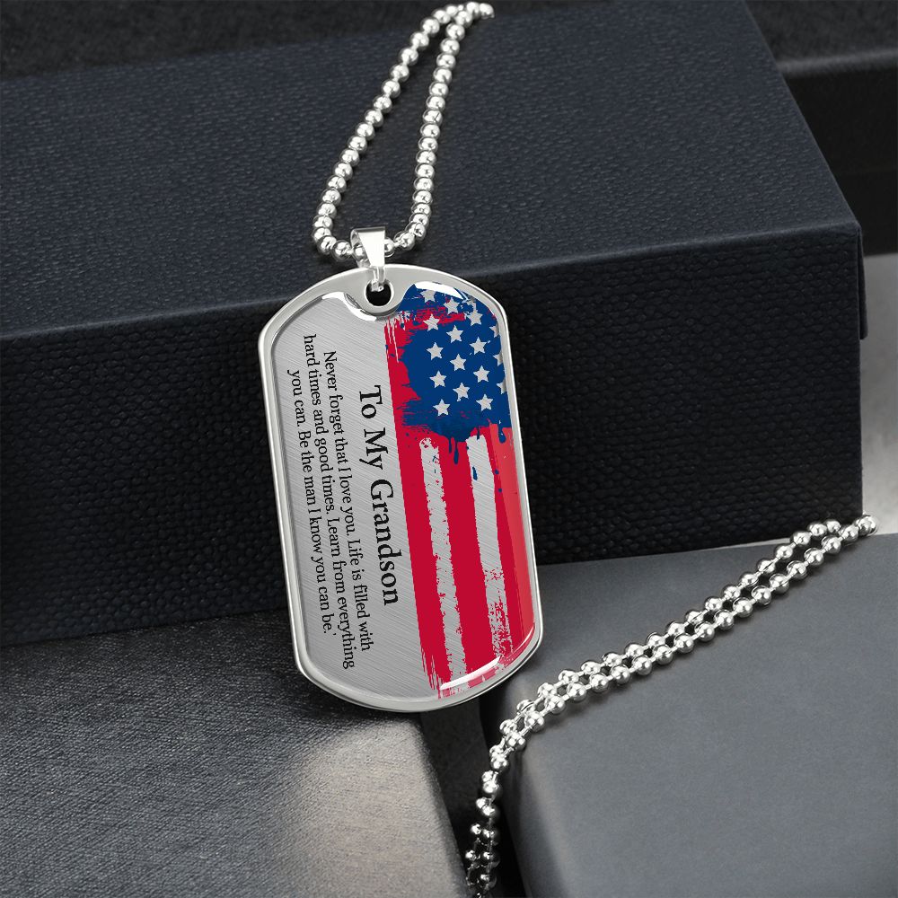 To My Grandson Dogtag Gift Necklace, Birthday Gift For Grandson, Christmas Gift From Grandmother, Gift From Grandpa To Grandson - Family Gear Collections