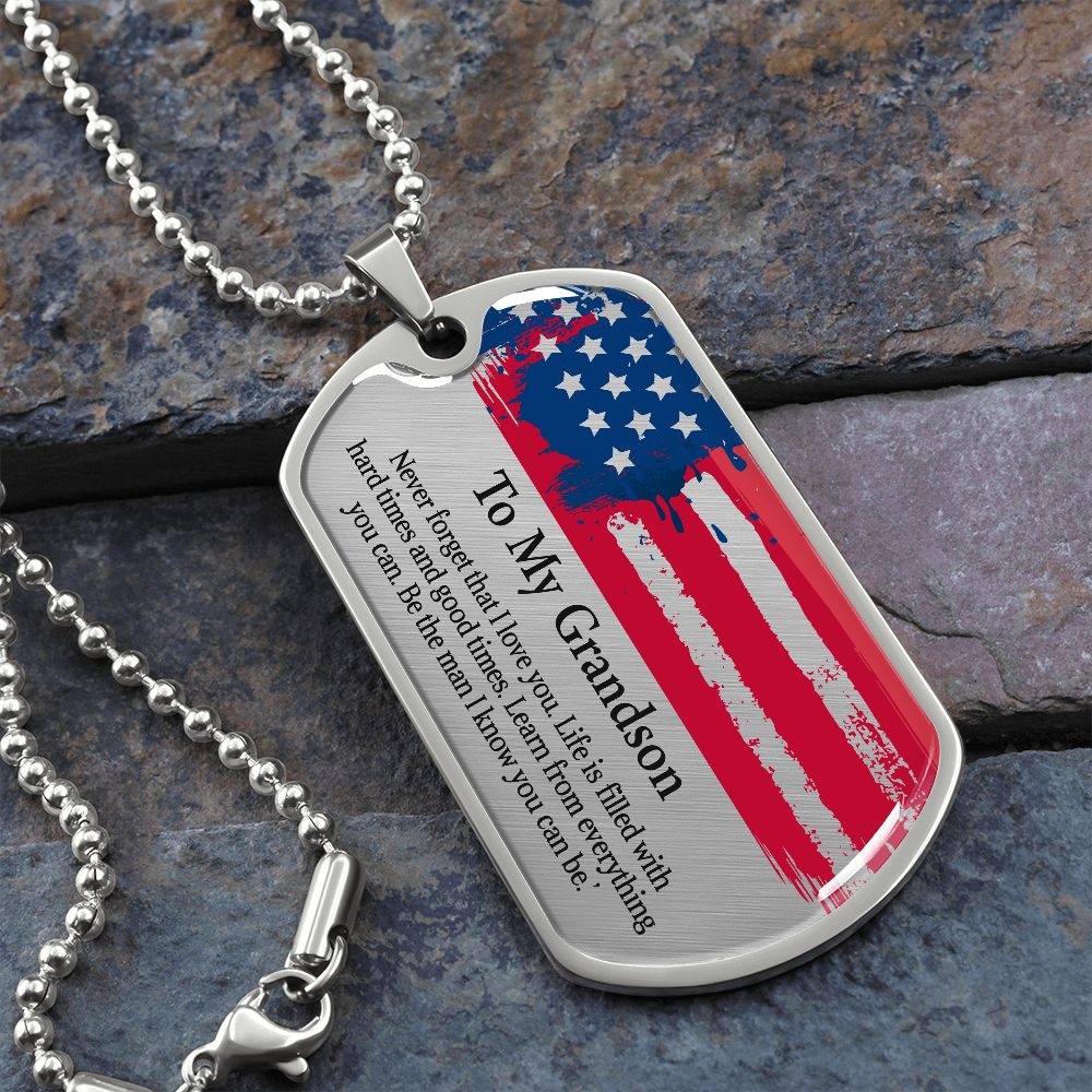 To My Grandson Dogtag Gift Necklace, Birthday Gift For Grandson, Christmas Gift From Grandmother, Gift From Grandpa To Grandson - Family Gear Collections