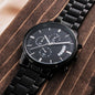 To My Husband, Engraved Design Black Chronograph Watch, Christmas Gift, Birthday Gift, From Loving Wife. - Family Gear Collections
