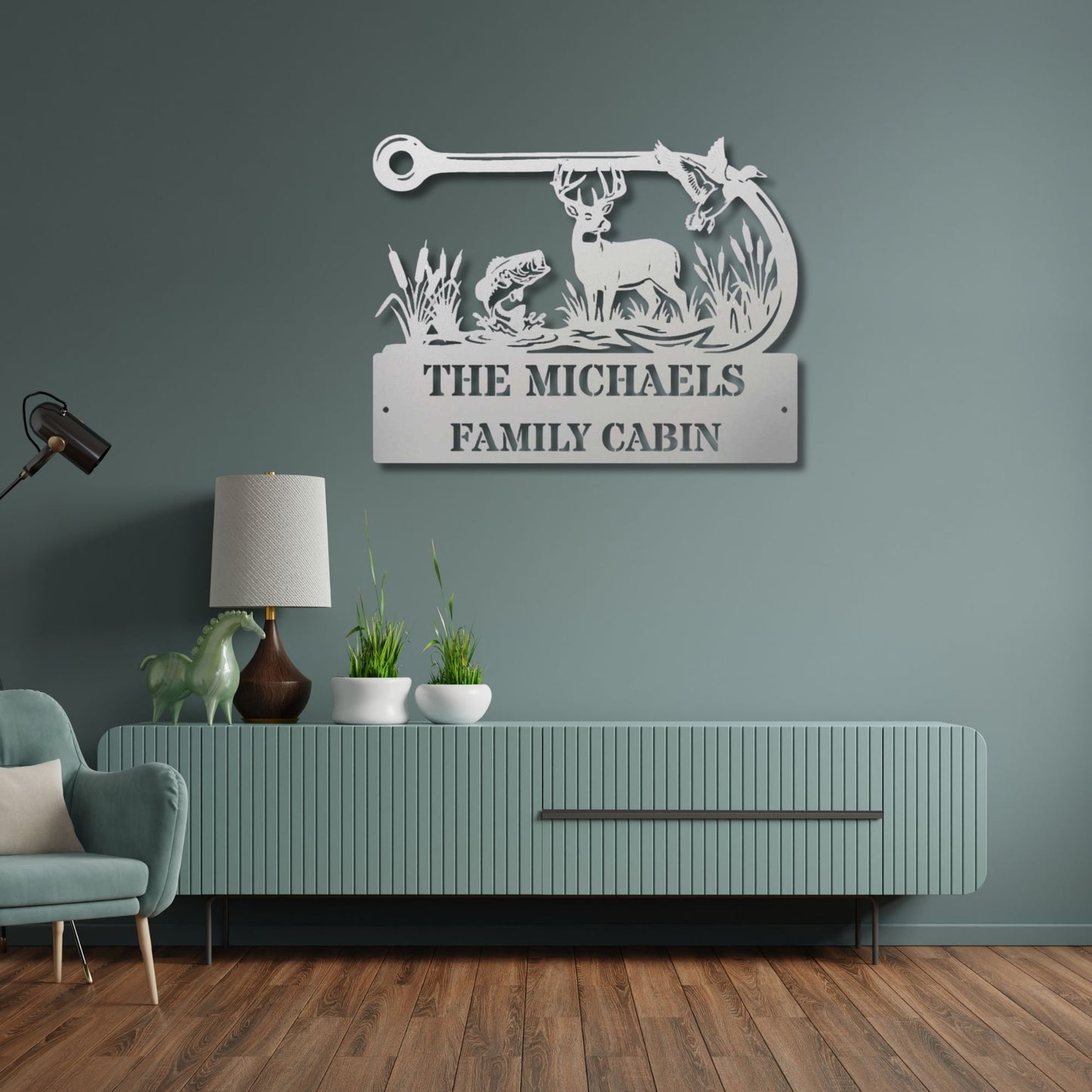 Personalized Hunting Fishing Metal Sign, Custom Fish Hook Art, Gift for Dad, Man Cave Wall Decor, Hunter Fisherman Gift, Outdoor Metal Sign