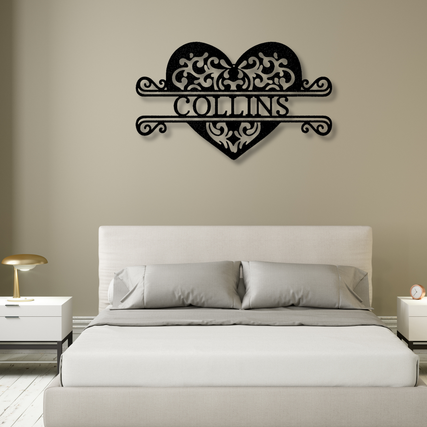 Custom Fancy Heart Metal Steel Sign, Personalized Name Fancy Heart Monogram, Living Room Wall Art, Housewarming Gift,
