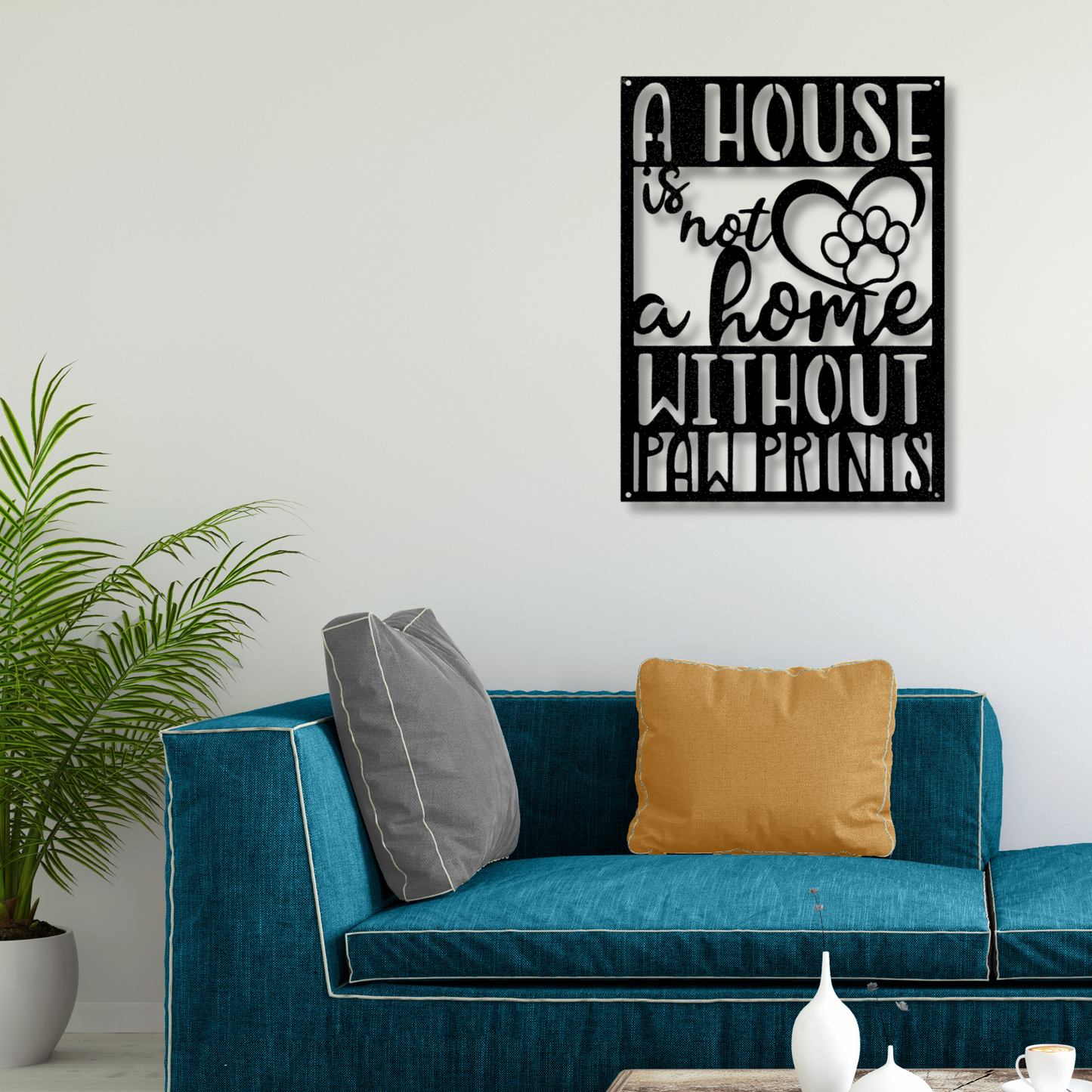 Home with Paw Print Metal Art Sign, Dog Kennel Decor, House warming Gift For A Dog Lover, Dog Paw Print Monogram, Pet Room Decor.