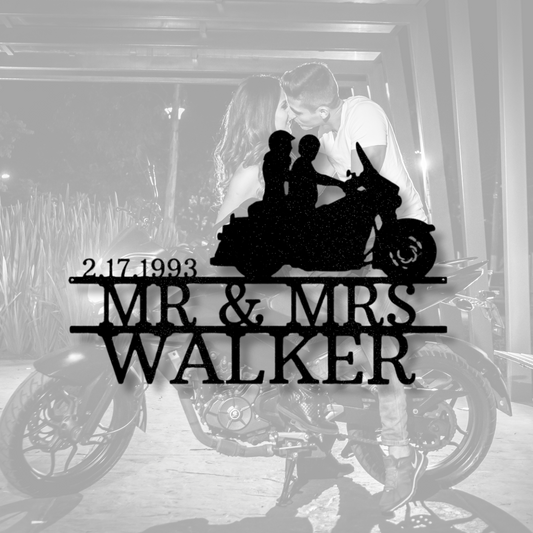 Last Name Motorcycle Metal Sign, Custom Motorbike Metal Sign, Personalized Biker Sign, Couples Gift, Anniversary or Wedding Gift, Engagement