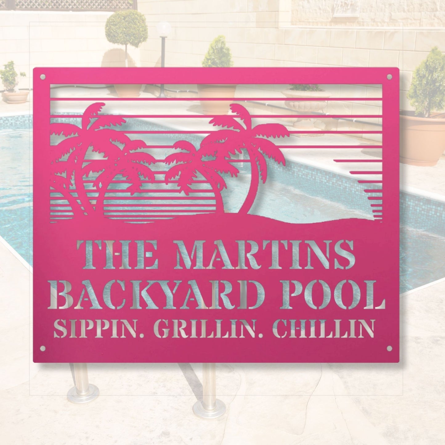 Personalized Pool Sign with Family Name, Custom Pool Decor, Backyard Sign, Outdoor Swimming Pool Gift, Poolside Wall Art Decor