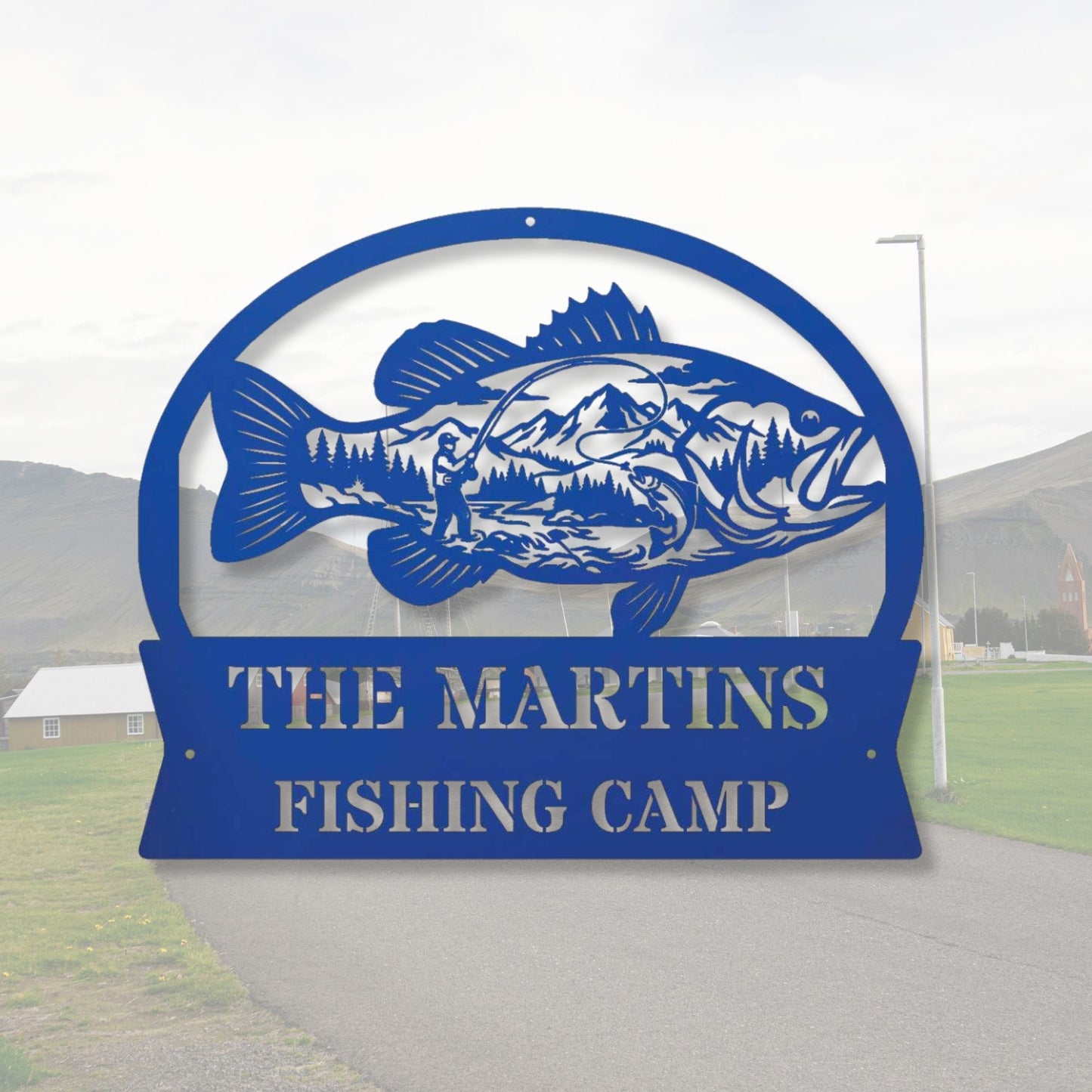 Custom Fishing Camp Metal Sign | Personalized Lake House Decor | Fisherman Gift | Rustic Cabin Wall Art | Outdoor Name Sign Steel Plaque