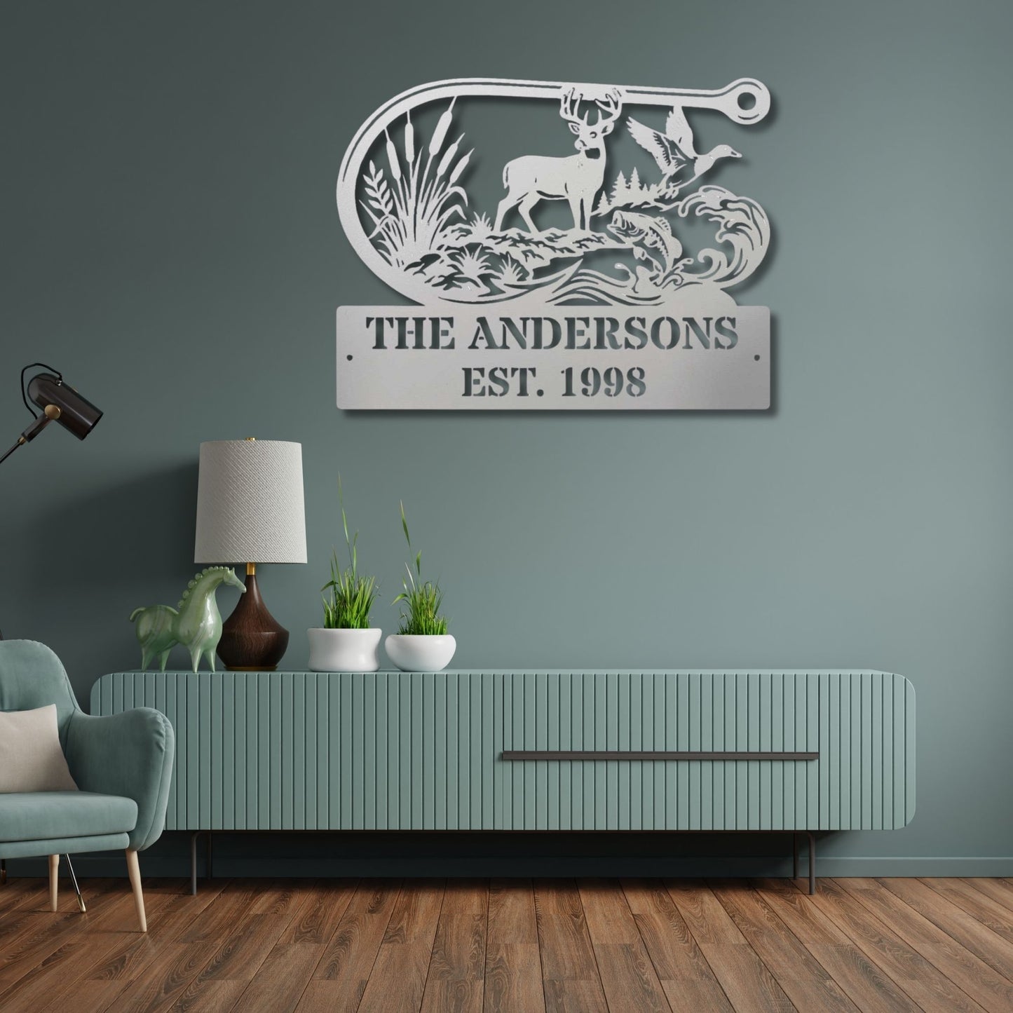 Custom Fishing Hook Metal Sign, Personalized Family Name Plaque, Outdoor Cabin Sign, Lake House Address Marker, Custom Fisherman Gift